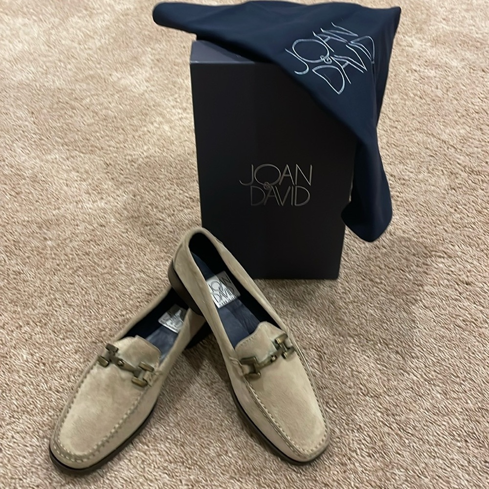 Joan and David Fallon Stone Suede Loafers Size 6.5